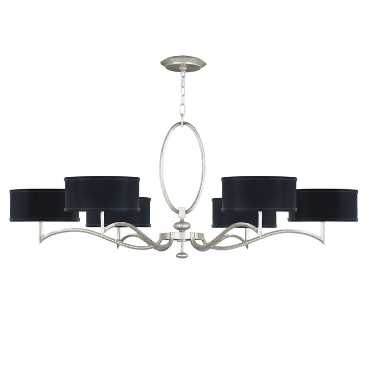 Fine Art Handcrafted Lighting Allegretto 51"W Round Chandelier in Standard Silver Leaf  w/Black Fabric & Silver Inner Lining Shades (771740-SF42)