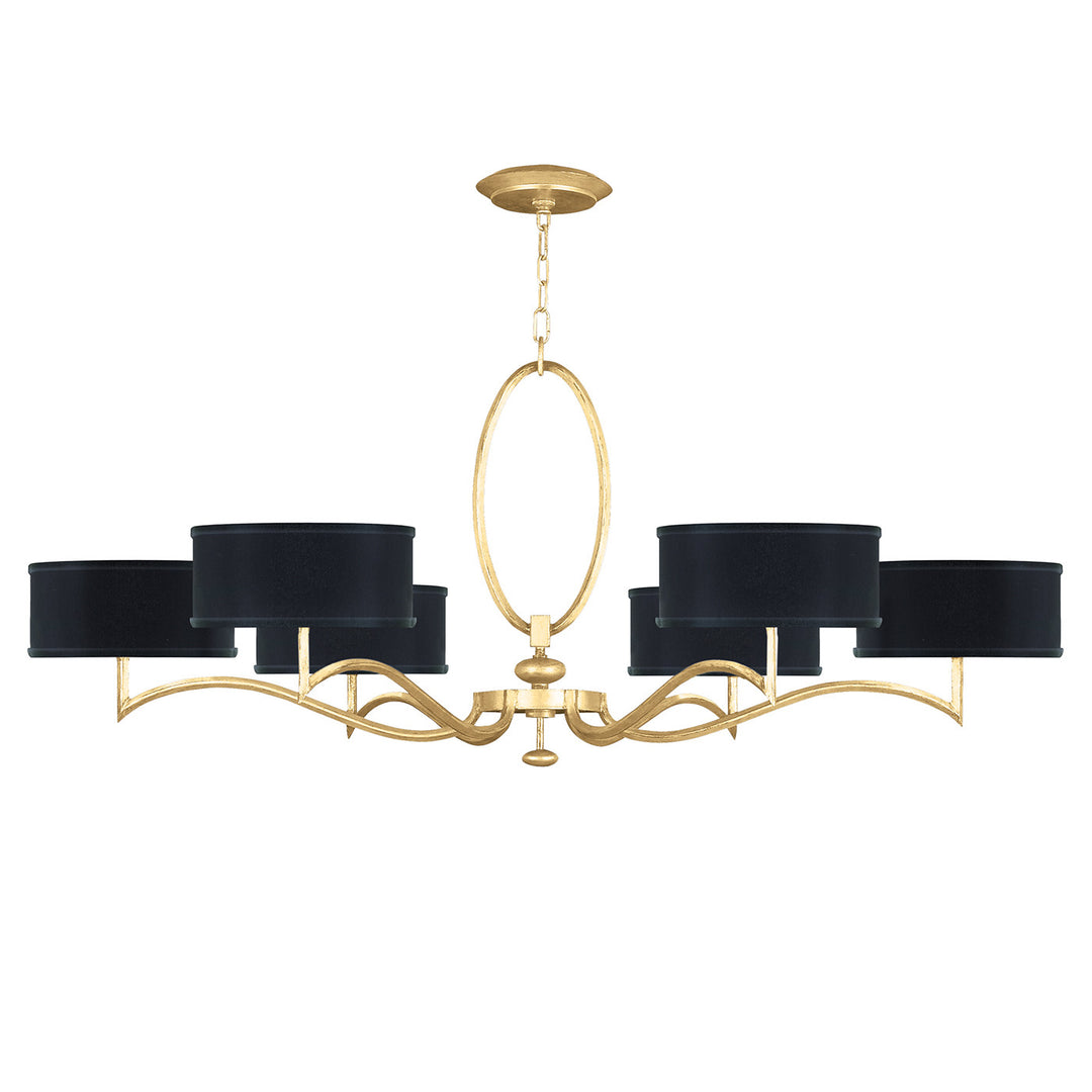 Fine Art Handcrafted Lighting Allegretto 51"W Round Chandelier in Standard Gold Leaf w/Black Fabric & Gold Inner Lining Shades (771740-SF34)