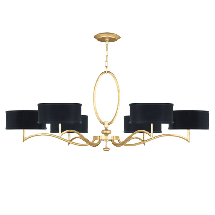 Fine Art Handcrafted Lighting Allegretto 51"W Round Chandelier in Standard Gold Leaf w/Black Fabric & Gold Inner Lining Shades (771740-SF34)