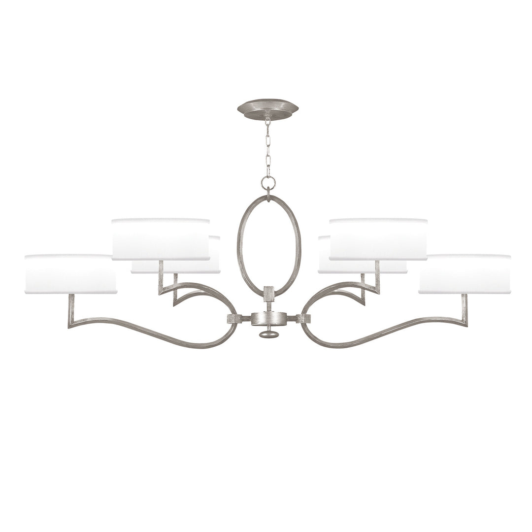 Fine Art Handcrafted Lighting Allegretto 63"W Oblong Chandelier in Standard Silver Leaf with Brown Highlights w/White Fabric Shades (780040-SF41)