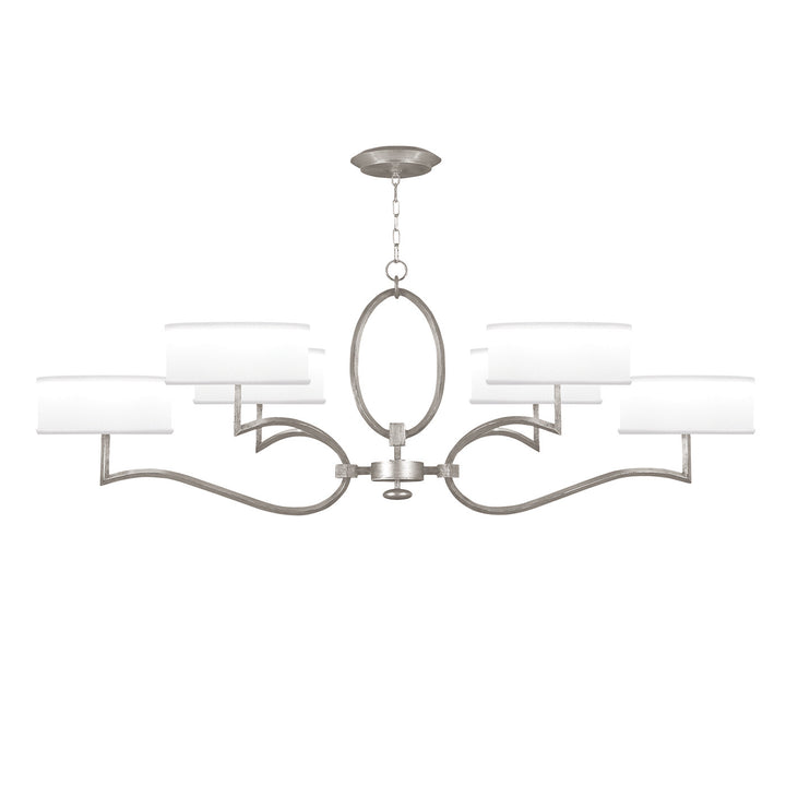 Fine Art Handcrafted Lighting Allegretto 63"W Oblong Chandelier in Standard Silver Leaf with Brown Highlights w/White Fabric Shades (780040-SF41)