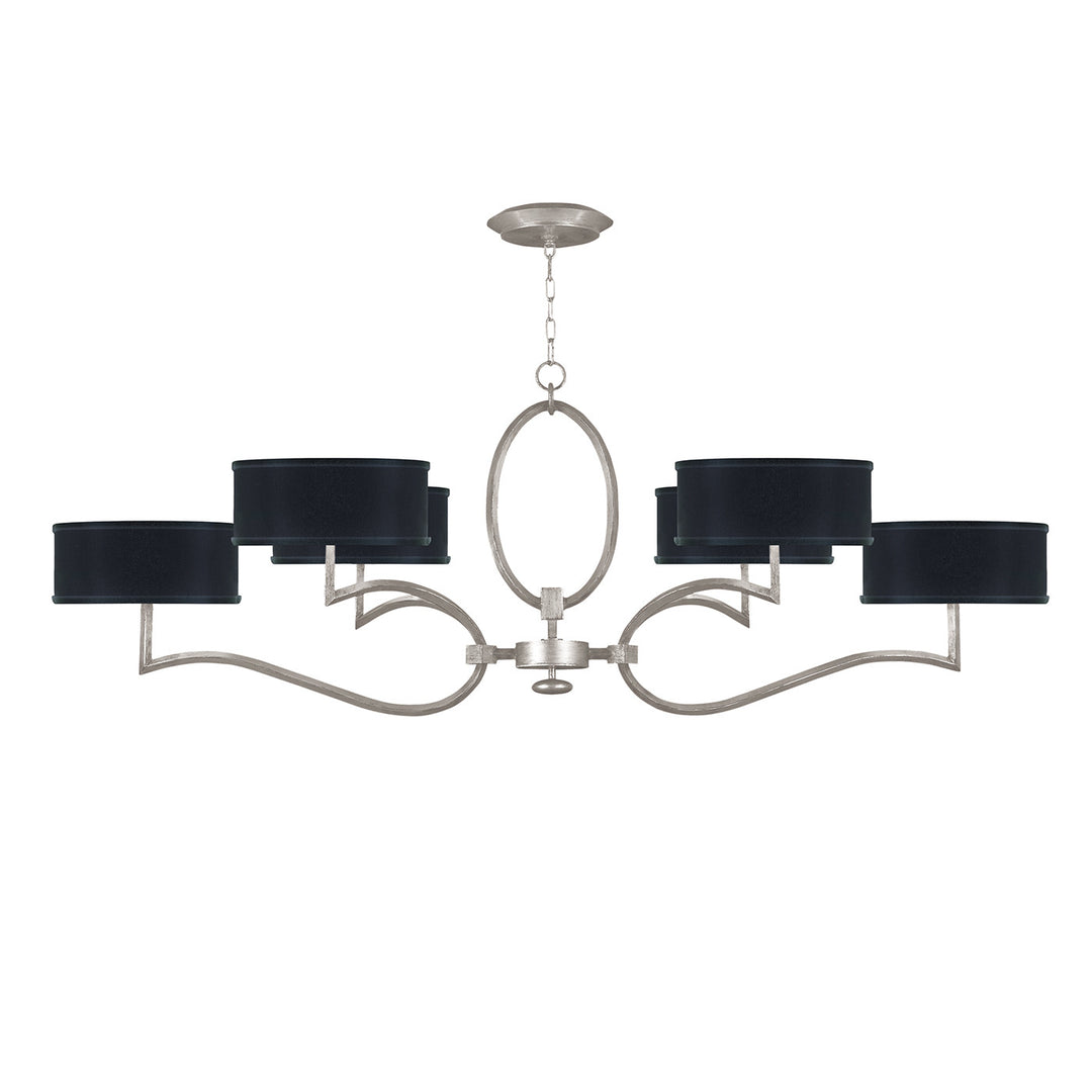 Fine Art Handcrafted Lighting Allegretto 63"W Oblong Chandelier in Standard Silver Leaf with Brown Highlights w/Black Fabric & Silver Inner Lining Shades (780040-SF42)
