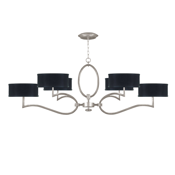 Fine Art Handcrafted Lighting Allegretto 63"W Oblong Chandelier in Standard Silver Leaf with Brown Highlights w/Black Fabric & Silver Inner Lining Shades (780040-SF42)