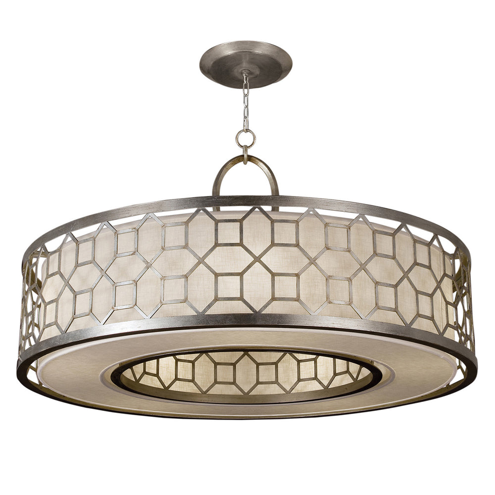 Fine Art Handcrafted Lighting Allegretto 48"W Round Pendant in Silver Leaf with Brown Highlights  w/White Fabric Shade (780340GU)