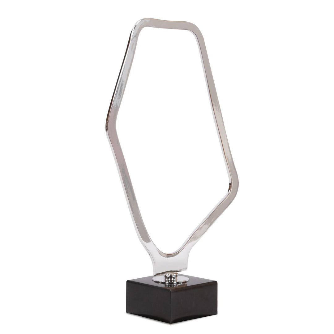 Howard Elliott Collection Chrome Geometric Sculpture on Black Marble Base