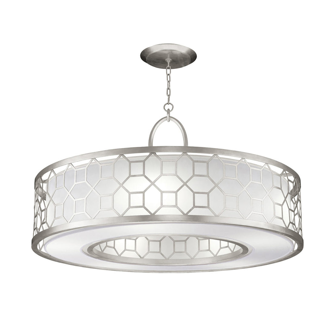 Fine Art Handcrafted Lighting Allegretto 48"W Round Pendant in Standard Silver Leaf w/White Fabric Shade (780340-SF41)