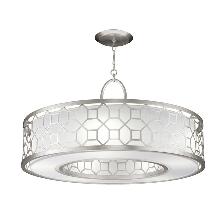 Fine Art Handcrafted Lighting Allegretto 48"W Round Pendant in Standard Silver Leaf w/White Fabric Shade (780340-SF41)