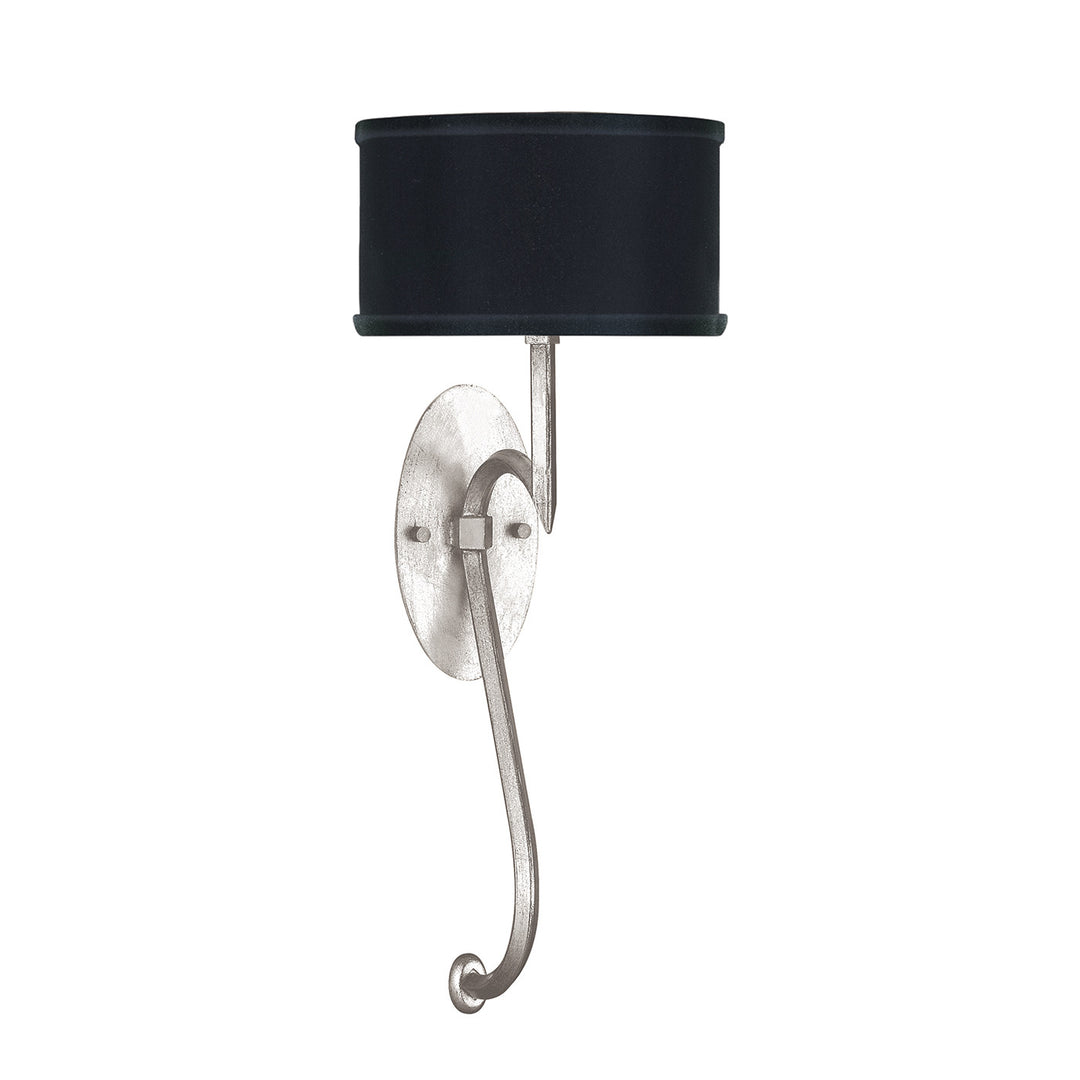 Fine Art Handcrafted Lighting Allegretto 22"H Sconce in Standard Silver Leaf w/Black Fabric & Silver Inner Lining Shades (784650-SF42)