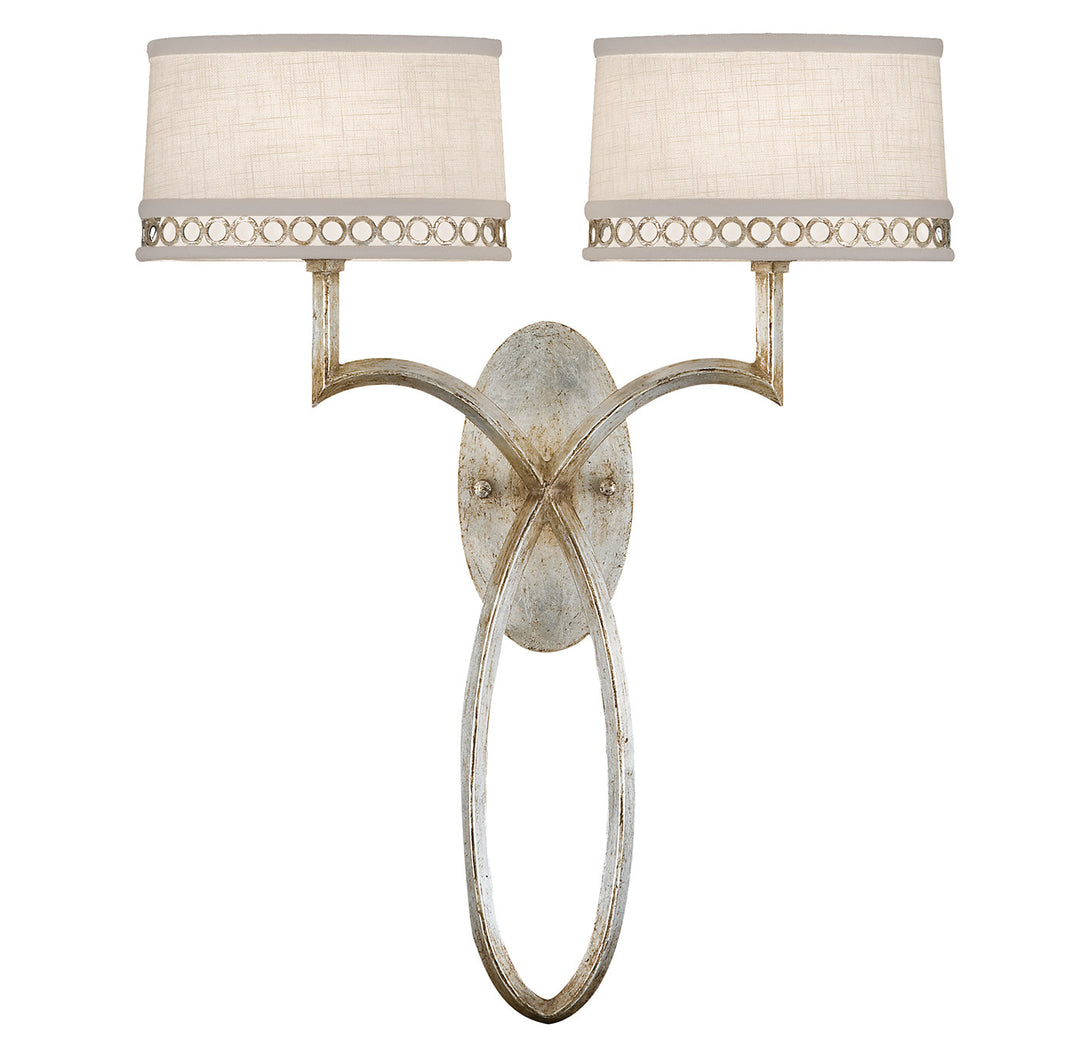 Fine Art Handcrafted Lighting Allegretto 21"H Sconce in Silver Leaf with Brown Highlights w/White Linen Shades (784750ST)