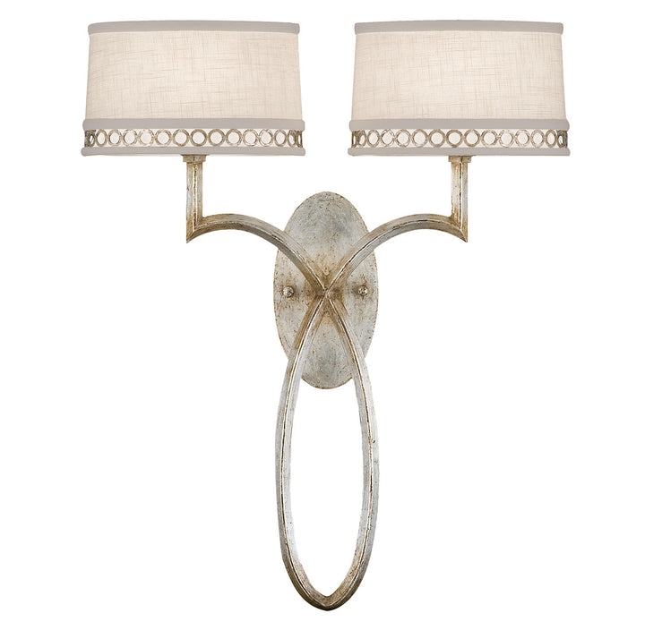 Fine Art Handcrafted Lighting Allegretto 21"H Sconce in Silver Leaf with Brown Highlights w/White Linen Shades (784750ST)