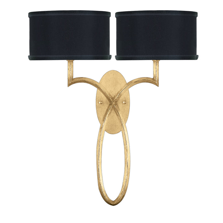 Fine Art Handcrafted Lighting Allegretto 21"H Sconce in Standard Gold Leaf w/Black Fabric & Gold Inner Lining Shades (784750-SF34)