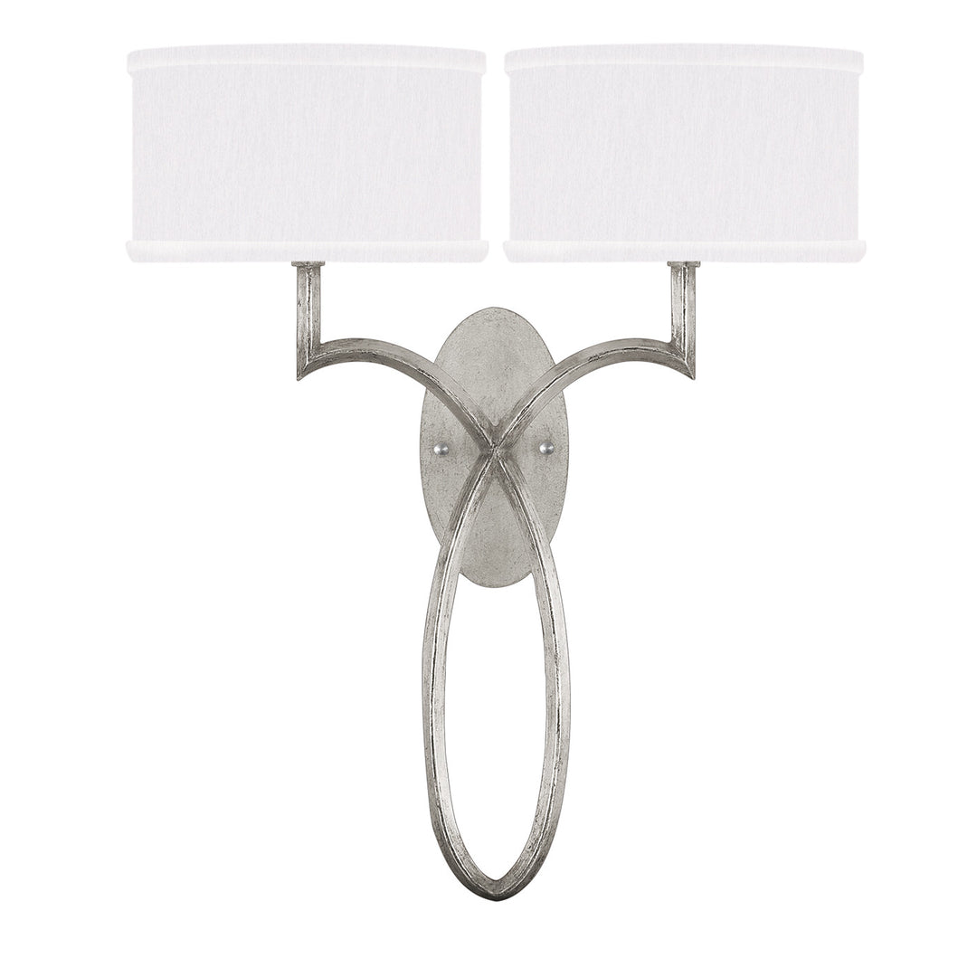 Fine Art Handcrafted Lighting Allegretto 21"H Sconce in Standard Silver Leaf w/White Fabric Shades (784750-SF41)