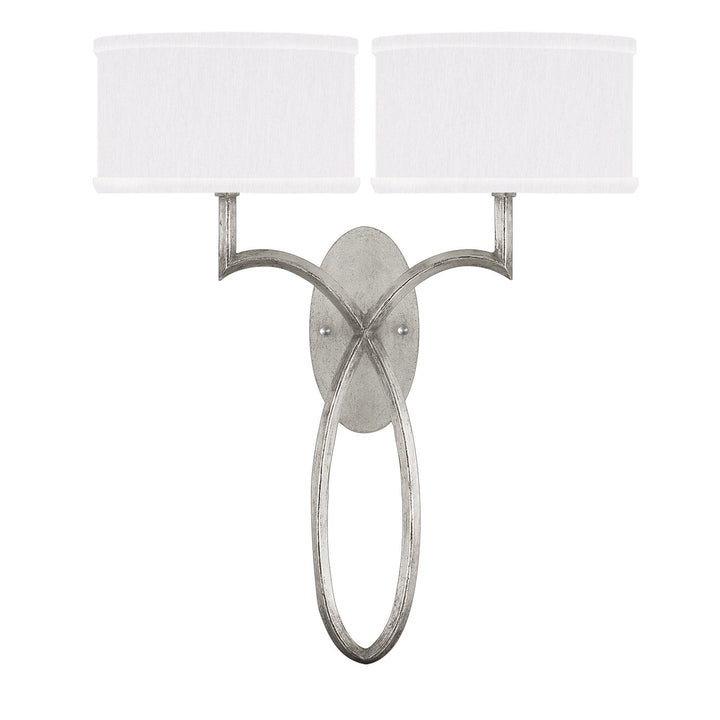 Fine Art Handcrafted Lighting Allegretto 21"H Sconce in Standard Silver Leaf w/White Fabric Shades (784750-SF41)