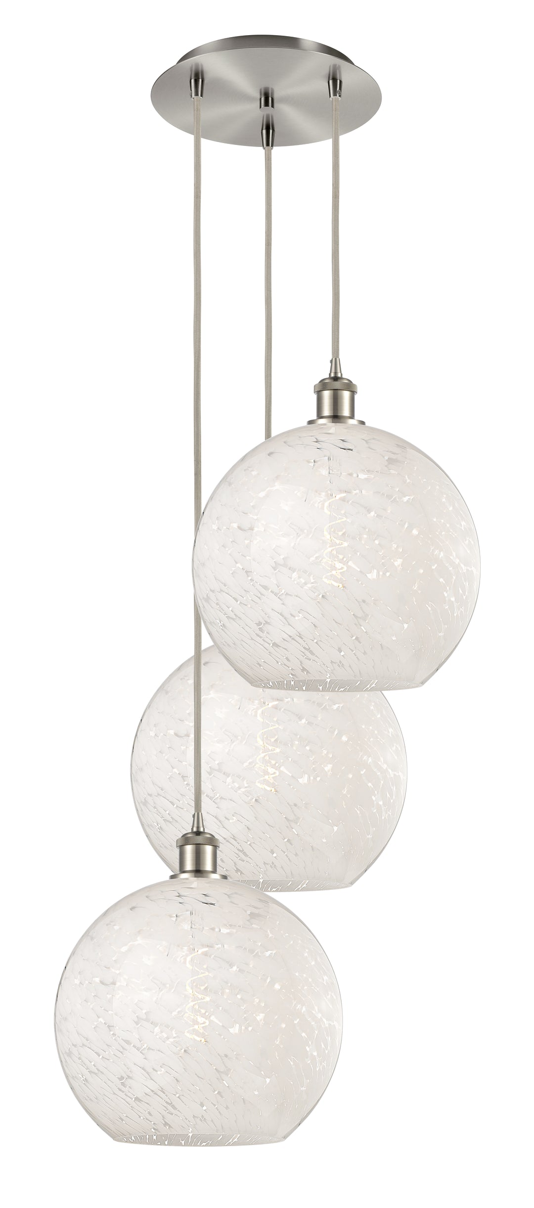 Innovations Lighting White Mouchette 12" Multi Pendant - Brushed Satin Nickel Pendants Innovations Lighting White Mouchette ; Glass Type: White  