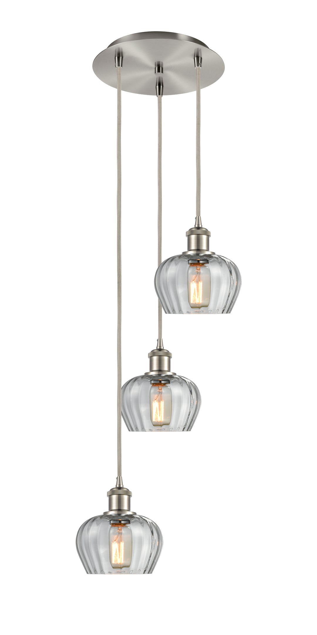 Innovations Lighting Fenton 6.5" Multi Pendant - Brushed Satin Nickel Pendants Innovations Lighting Clear ; Glass Type: Transparent; Ribbed  