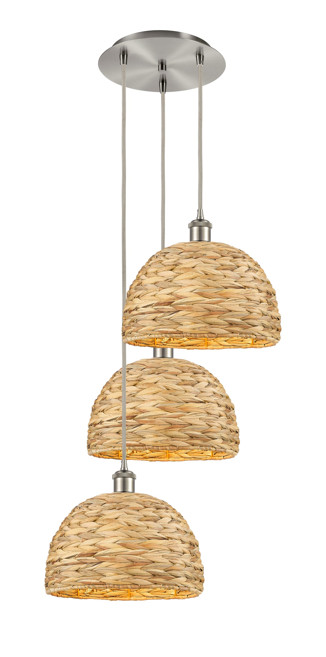 Innovations Lighting Woven Rattan 12" Multi Pendant Pendants Innovations Lighting Brushed Satin Nickel  