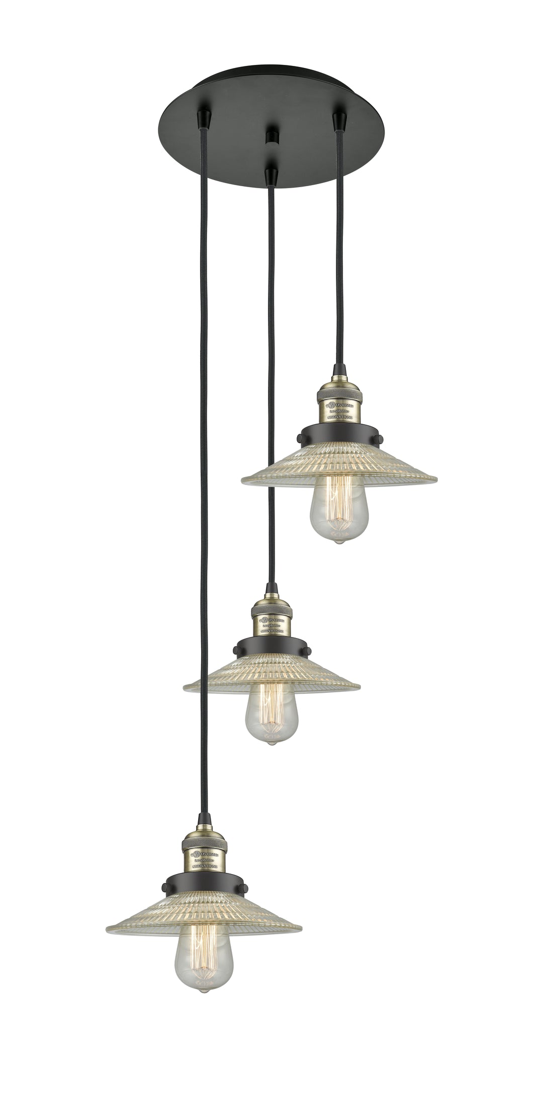 Innovations Lighting Halophane 9" Multi Pendant - Black Antique Brass Pendants Innovations Lighting Clear Halophane ; Glass Type: Transparent  