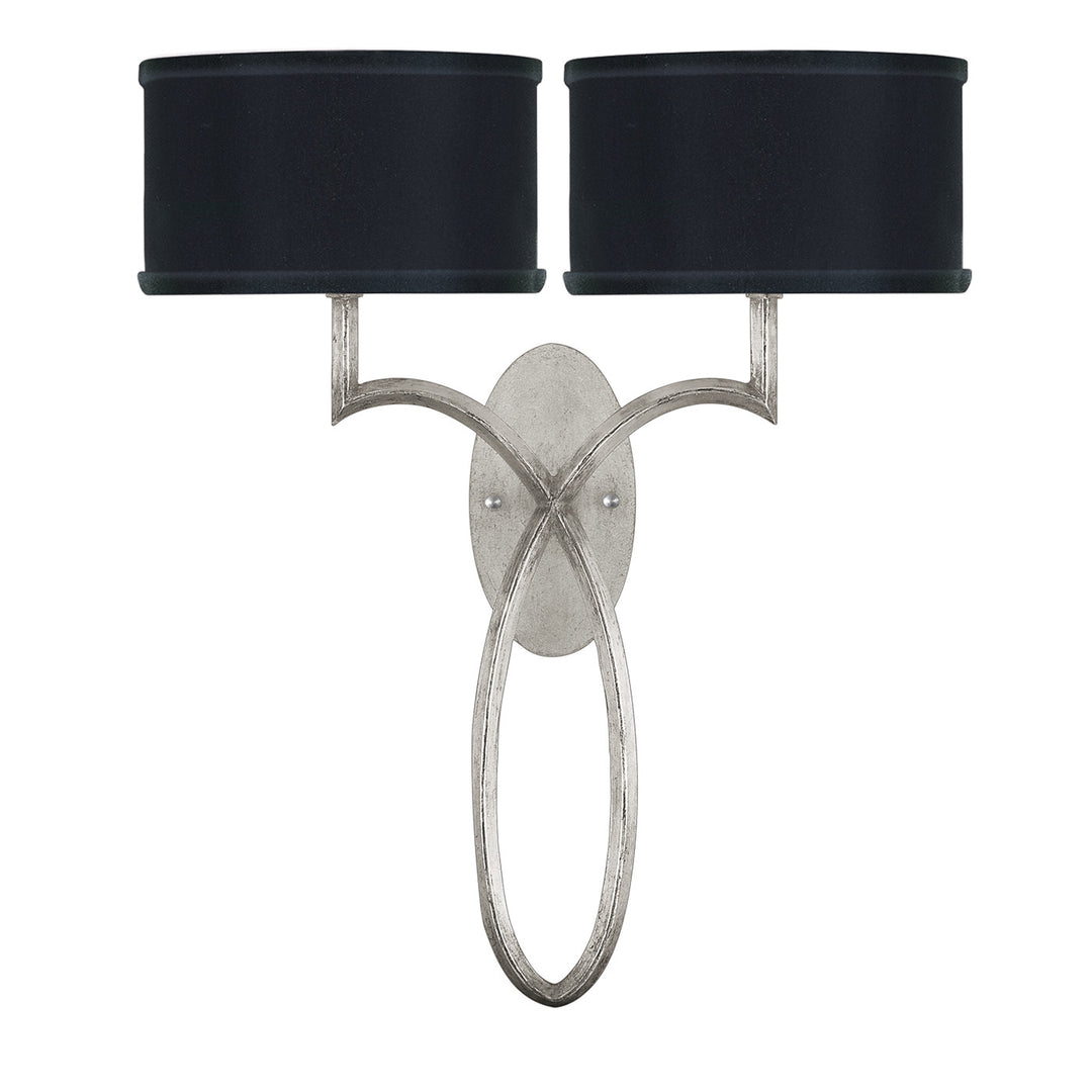 Fine Art Handcrafted Lighting Allegretto 21"H Sconce in Standard Silver Leaf w/Black Fabric & Silver Inner Lining Shades (784750-SF42)