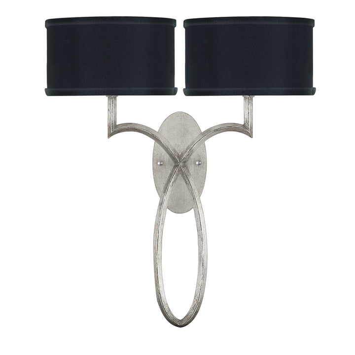 Fine Art Handcrafted Lighting Allegretto 21"H Sconce in Standard Silver Leaf w/Black Fabric & Silver Inner Lining Shades (784750-SF42)