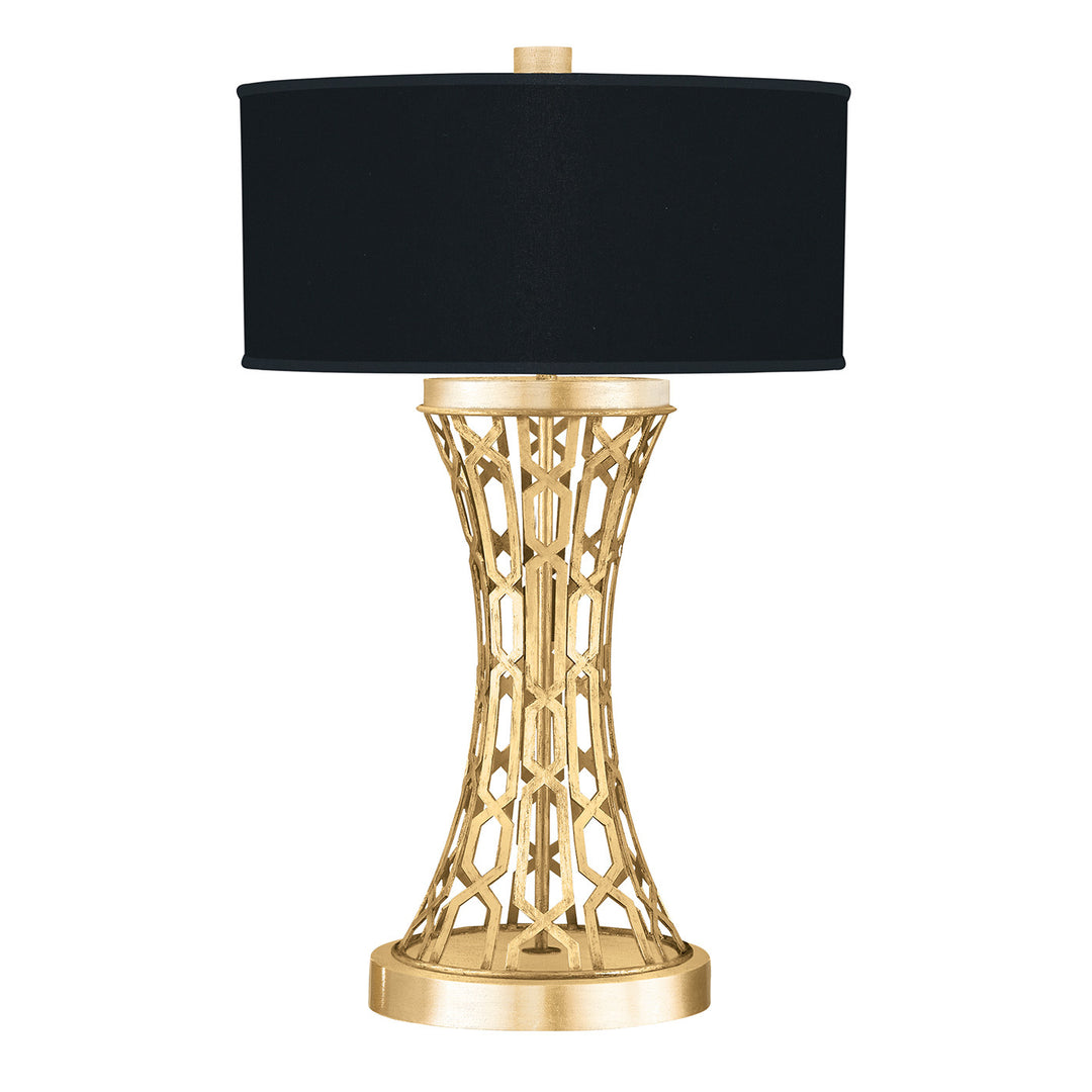 Fine Art Handcrafted Lighting Allegretto 32"H Table Lamp in Standard Gold Leaf w/Black Fabric & Gold Inner Lining Shade (784910-SF34)