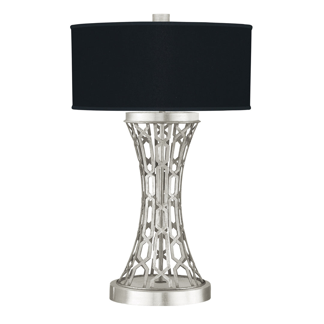 Fine Art Handcrafted Lighting Allegretto 32"H Table Lamp in Standard Silver Leaf w/Black Fabric & Silver Inner Lining Shade (784910-SF42)