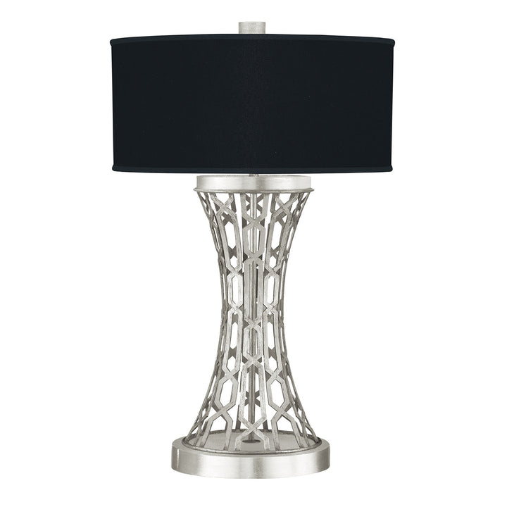 Fine Art Handcrafted Lighting Allegretto 32"H Table Lamp in Standard Silver Leaf w/Black Fabric & Silver Inner Lining Shade (784910-SF42)