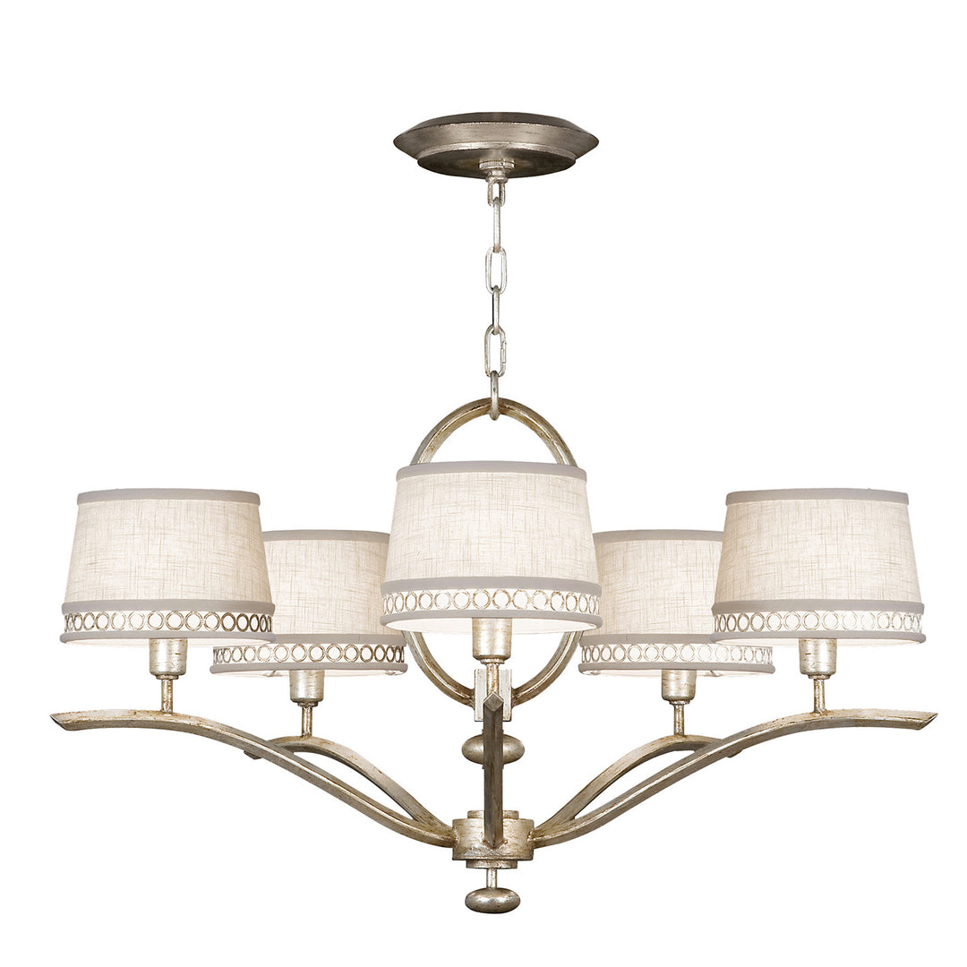 Fine Art Handcrafted Lighting Allegretto 29"W Round Chandelier in Silver Leaf with Brown Highlights w/White Linen Shades (785440ST)