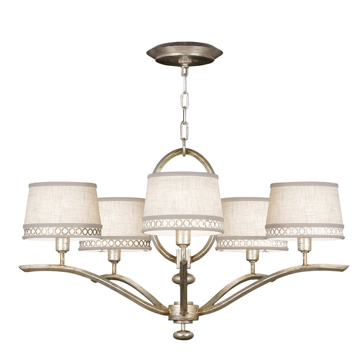 Fine Art Handcrafted Lighting Allegretto 29"W Round Chandelier in Silver Leaf with Brown Highlights w/White Linen Shades (785440ST)