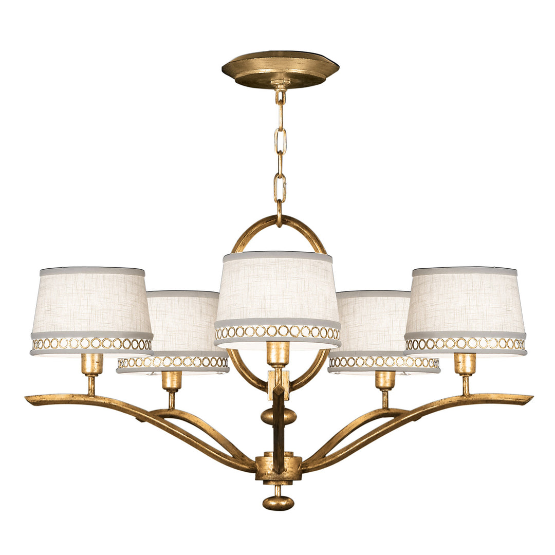 Fine Art Handcrafted Lighting Allegretto 29"W Round Chandelier in Gold Leaf with Brown Highlights w/White Linen Shades (785440-2ST)
