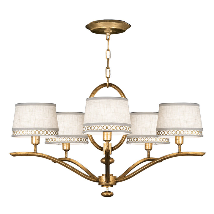 Fine Art Handcrafted Lighting Allegretto 29"W Round Chandelier in Gold Leaf with Brown Highlights w/White Linen Shades (785440-2ST)