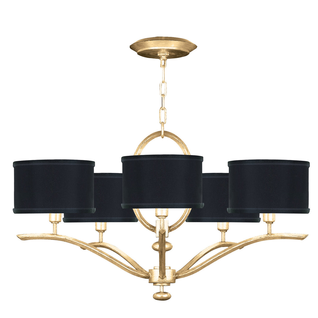 Fine Art Handcrafted Lighting Allegretto 29"W Round Chandelier in Standard Gold Leaf w/Black Fabric & Gold Inner Lining Shades (785440-SF34)