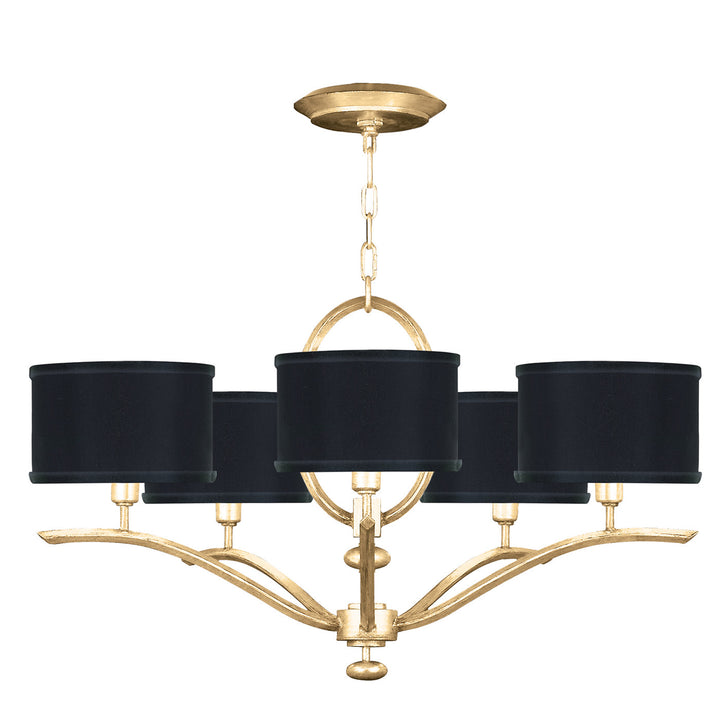 Fine Art Handcrafted Lighting Allegretto 29"W Round Chandelier in Standard Gold Leaf w/Black Fabric & Gold Inner Lining Shades (785440-SF34)