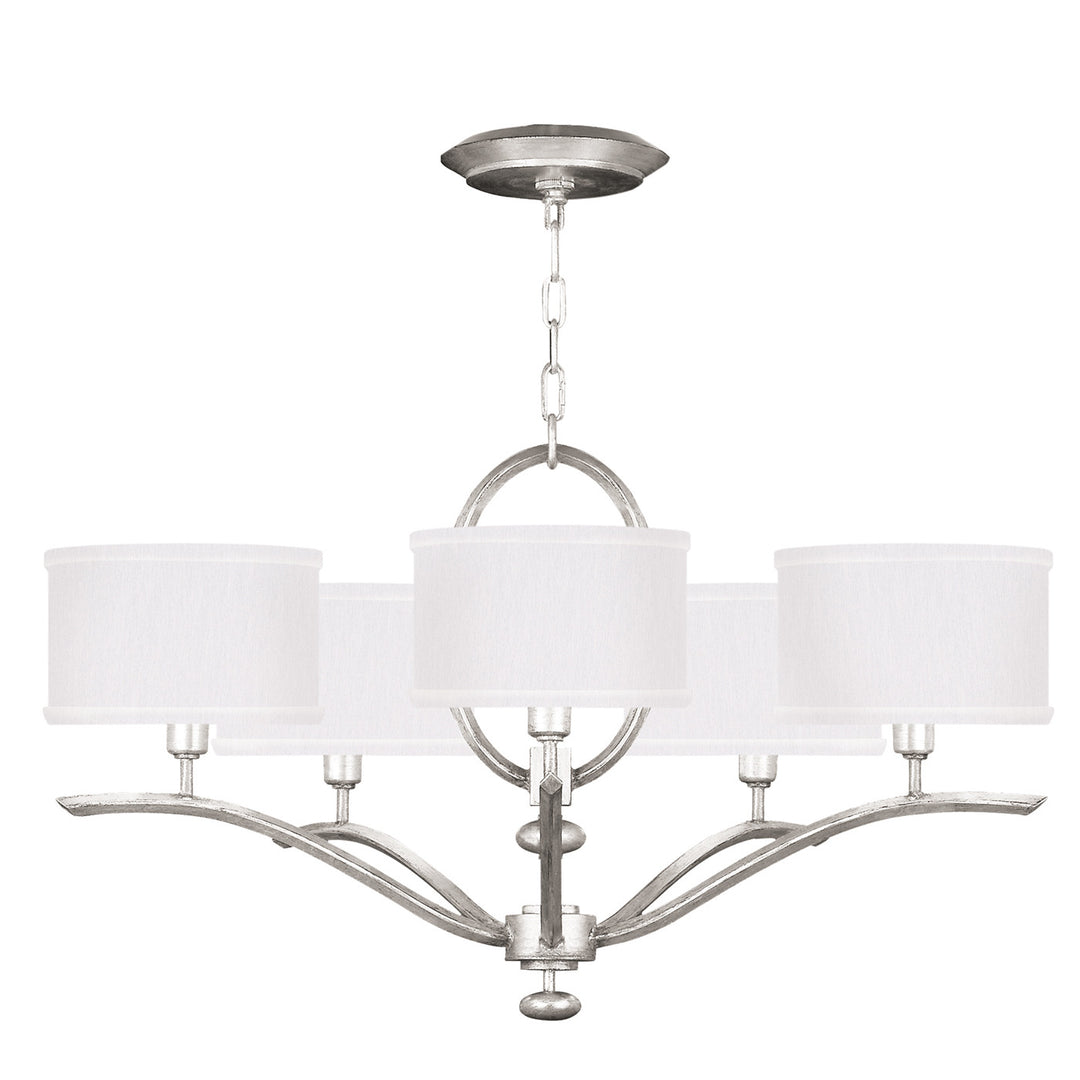 Fine Art Handcrafted Lighting Allegretto 29"W Round Chandelier in Standard Silver Leaf w/White Fabric Shades (785440-SF41)