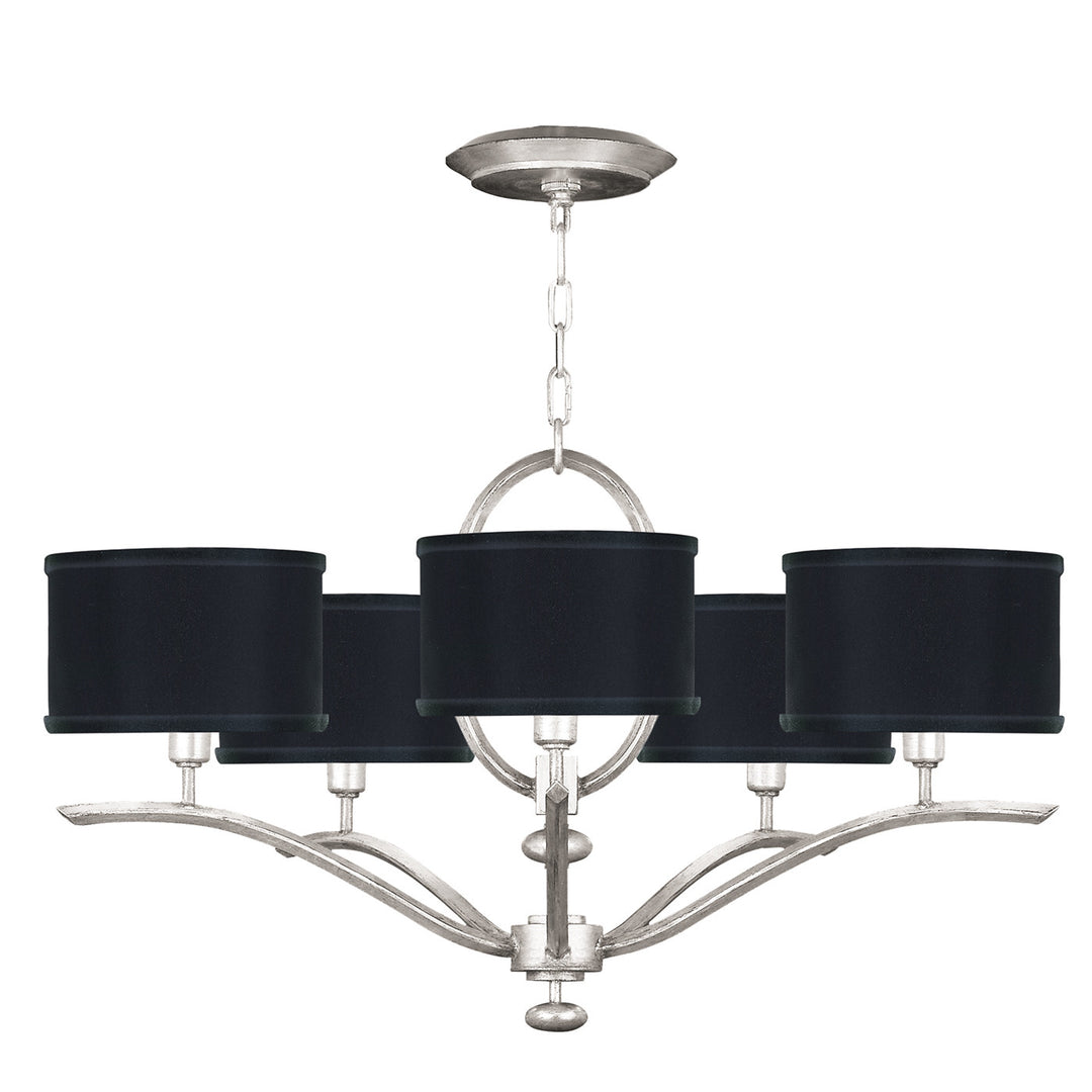 Fine Art Handcrafted Lighting Allegretto 29"W Round Chandelier in Standard Silver Leaf w/Black Fabric & Silver Inner Lining Shade (785440-SF42)