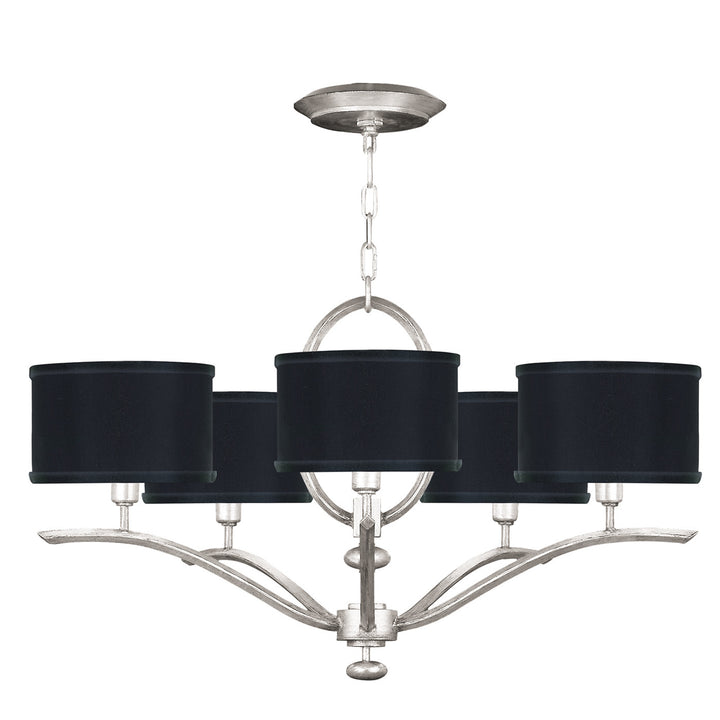 Fine Art Handcrafted Lighting Allegretto 29"W Round Chandelier in Standard Silver Leaf w/Black Fabric & Silver Inner Lining Shade (785440-SF42)