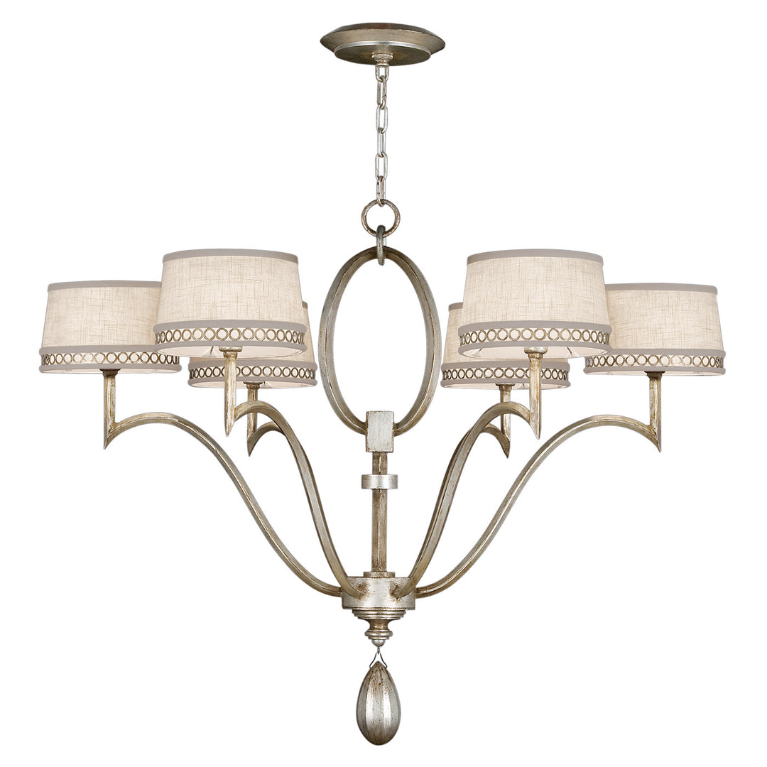 Fine Art Handcrafted Lighting Allegretto 39"W Round Chandelier in Silver Leaf with Brown Highlights w/White Linen Shades (785840ST)