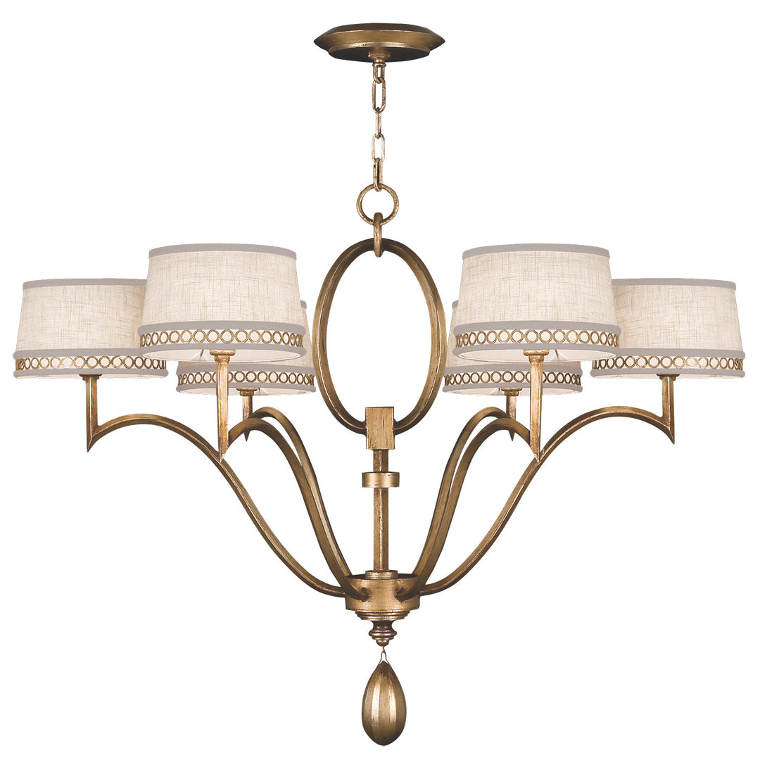 Fine Art Handcrafted Lighting Allegretto 39"W Round Chandelier in Gold Leaf with Brown Highlights w/White Linen Shades (785840-2ST)