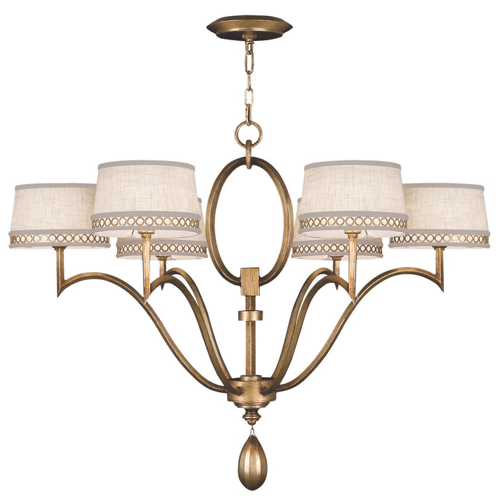 Fine Art Handcrafted Lighting Allegretto 39"W Round Chandelier in Gold Leaf with Brown Highlights w/White Linen Shades (785840-2ST)