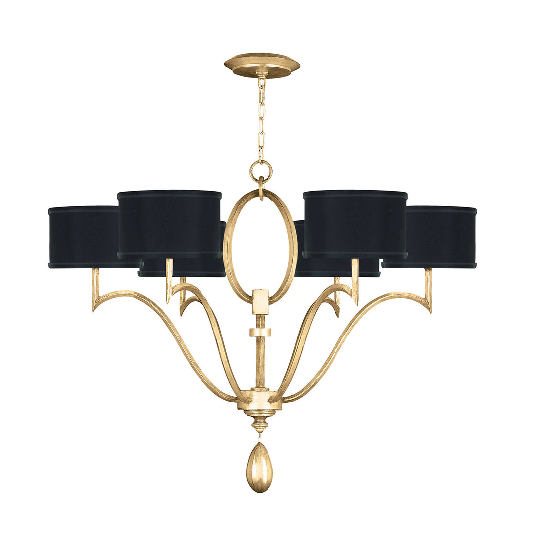 Fine Art Handcrafted Lighting Allegretto 39"W Round Chandelier in Standard Gold Leaf  w/Black Fabric & Gold Inner Lining Shades (785840-SF34)