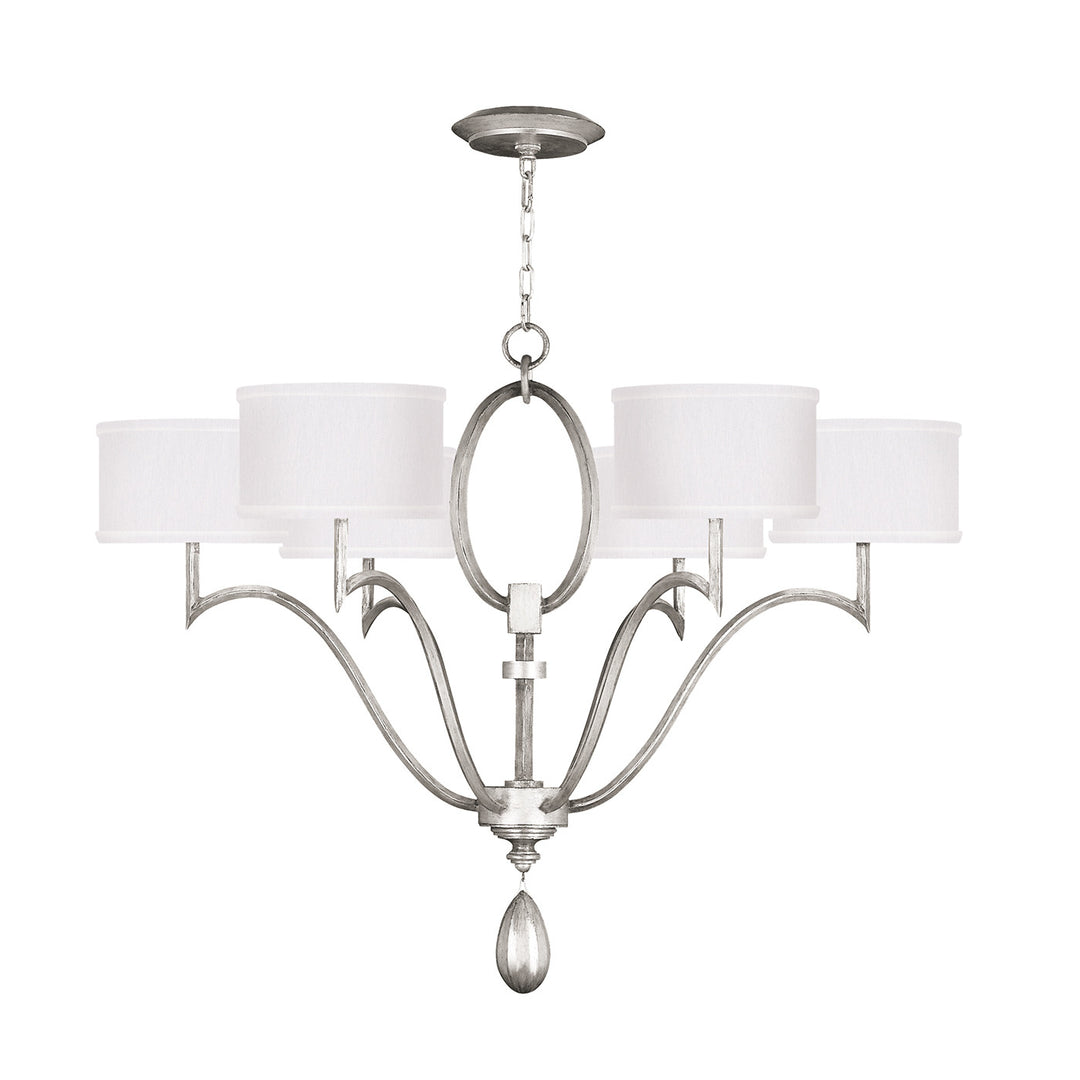 Fine Art Handcrafted Lighting Allegretto 39"W Round Chandelier in Standard Silver Leaf w/White Fabric Shades (785840-SF41)