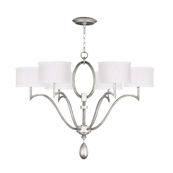 Fine Art Handcrafted Lighting Allegretto 39"W Round Chandelier in Standard Silver Leaf w/White Fabric Shades (785840-SF41)