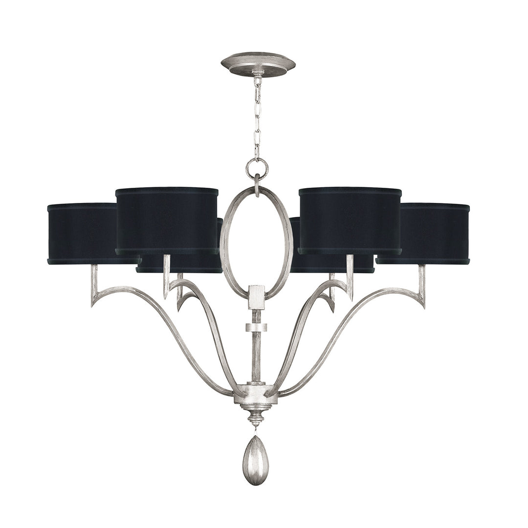 Fine Art Handcrafted Lighting Allegretto 39"W Round Chandelier in Standard Silver Leaf w/Black Fabric & Silver Inner Lining Shades (785840-SF42)