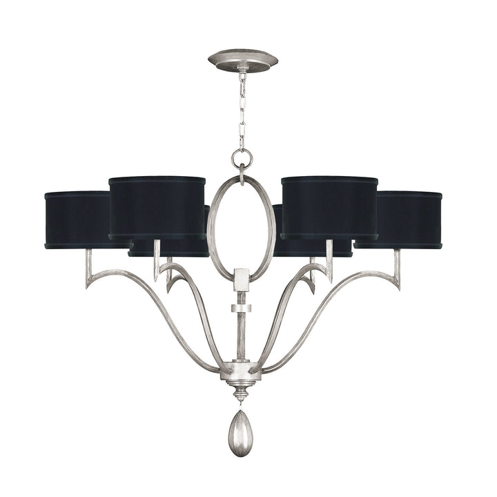 Fine Art Handcrafted Lighting Allegretto 39"W Round Chandelier in Standard Silver Leaf w/Black Fabric & Silver Inner Lining Shades (785840-SF42)