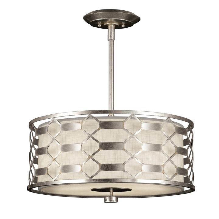 Fine Art Handcrafted Lighting Allegretto 24"W Round Pendant in Silver Leaf with Brown Highlights w/White Linen Shade (787540GU)