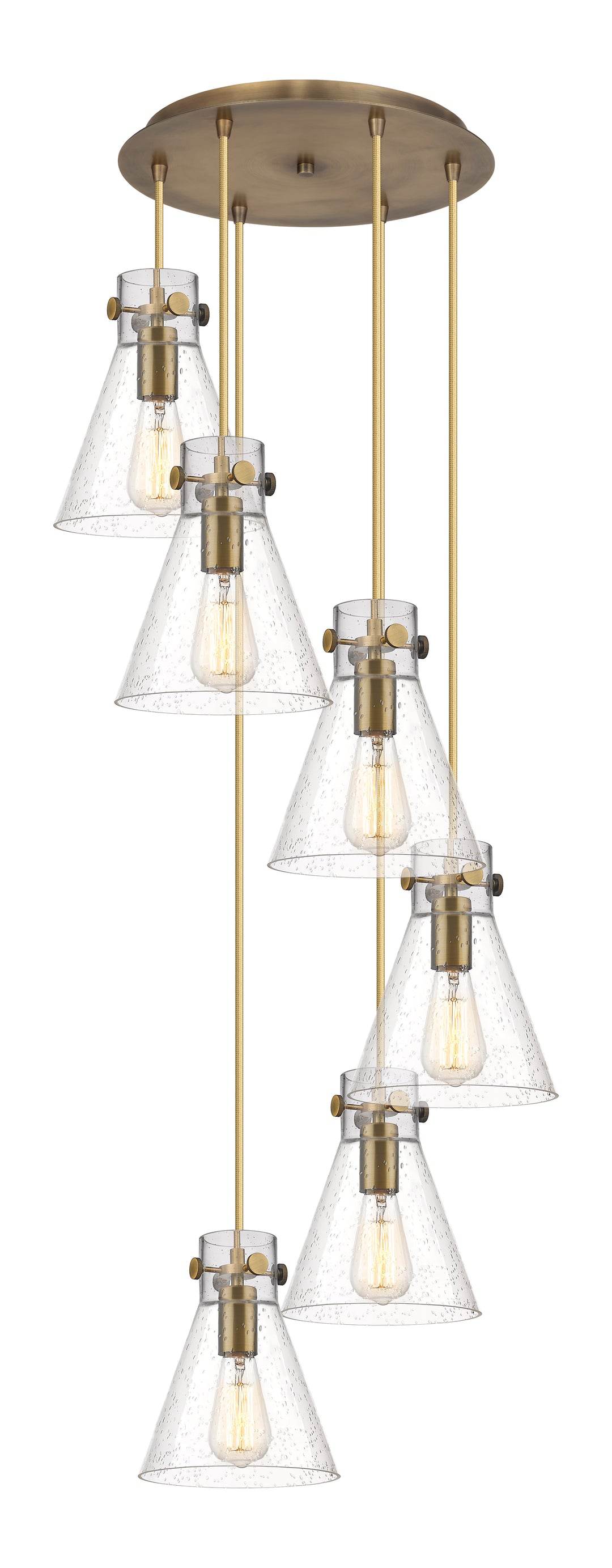 Innovations Lighting Newton Cone 8" Multi Pendant - Brushed Brass Pendants Innovations Lighting Seedy ; Glass Type: Seeded  