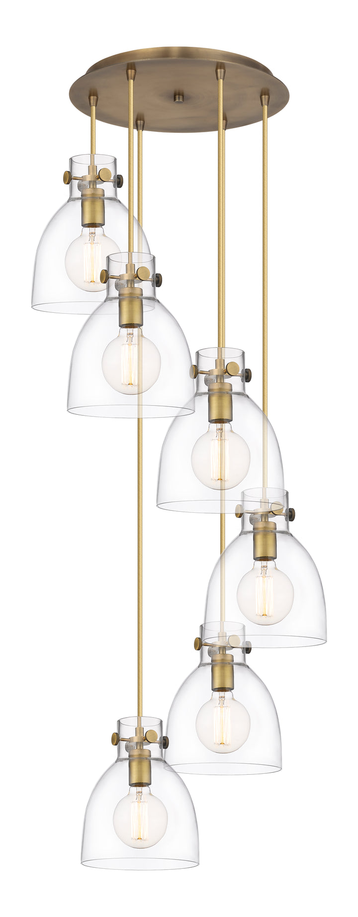 Innovations Lighting Newton Bell 8" Multi Pendant - Brushed Brass Pendants Innovations Lighting Clear ; Glass Type: Clear  