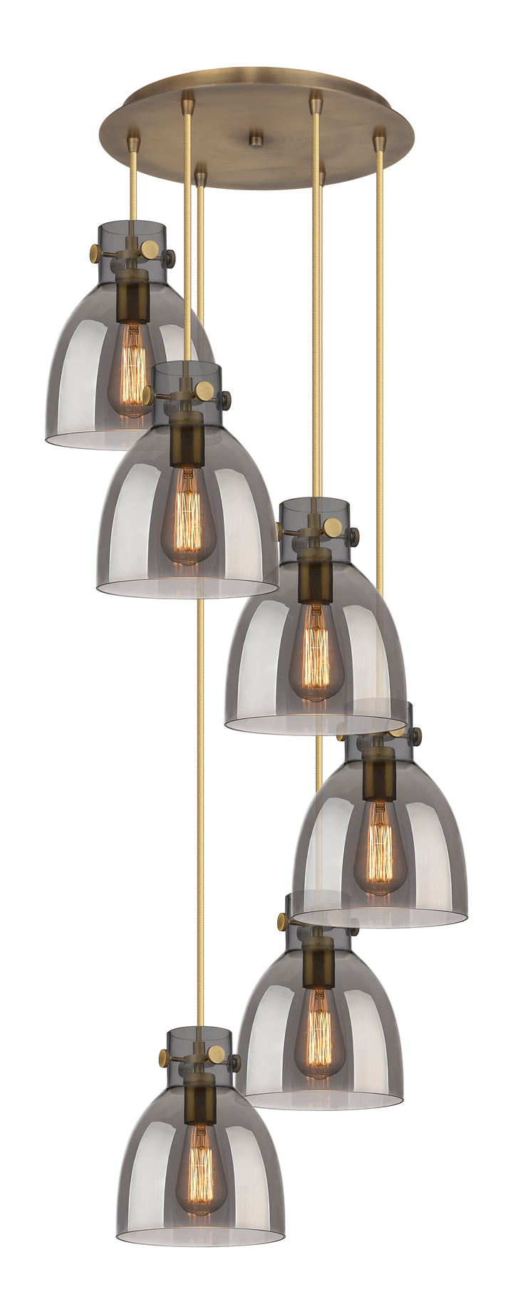 Innovations Lighting Newton Bell 8" Multi Pendant - Brushed Brass Pendants Innovations Lighting Light Smoke ; Glass Type: Smoked  