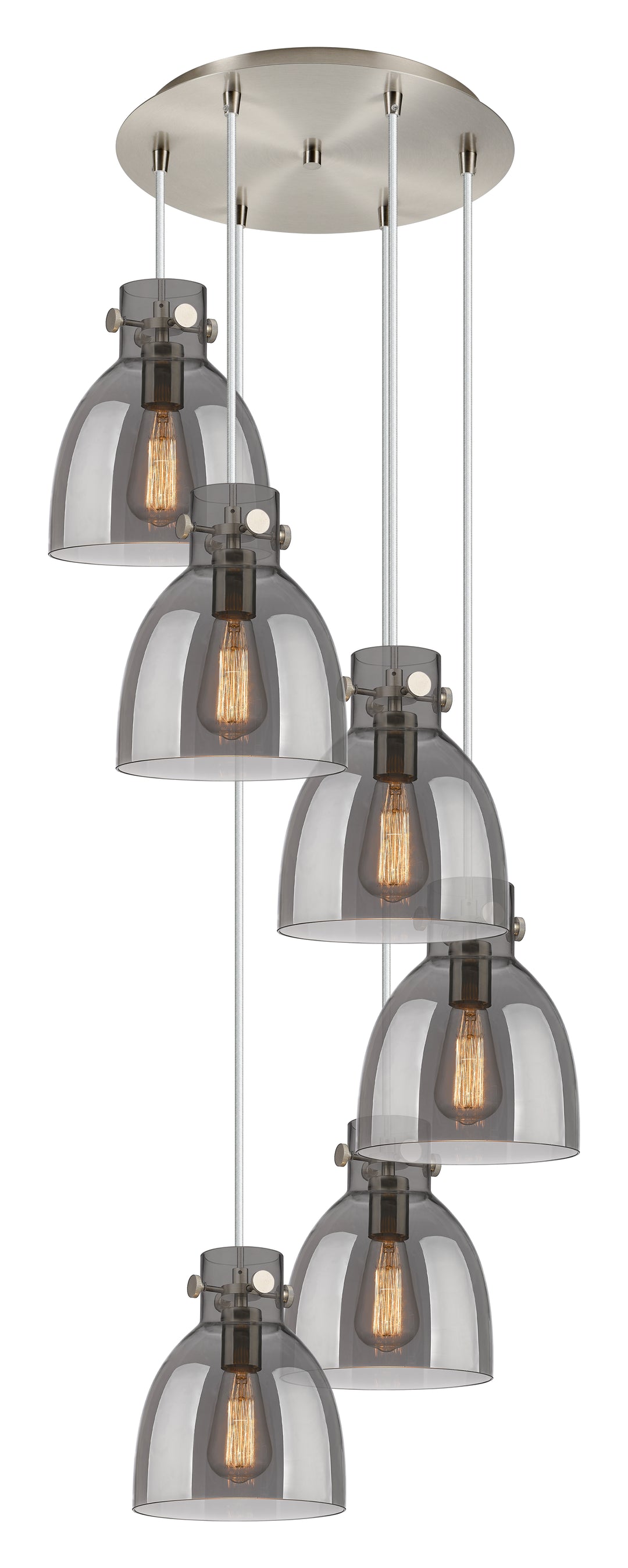 Innovations Lighting Newton Bell 8" Multi Pendant - Brushed Satin Nickel Pendants Innovations Lighting Light Smoke ; Glass Type: Smoked  