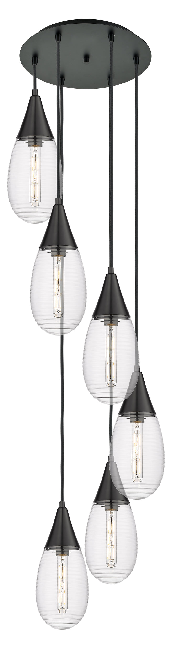 Innovations Lighting Malone 6" Multi Pendant - Matte Black Pendants Innovations Lighting Striped Clear ; Glass Type: Clear  