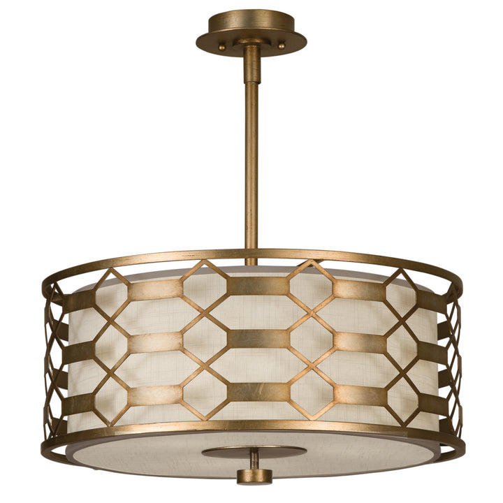 Fine Art Handcrafted Lighting Allegretto 24"W Round Pendant in Gold Leaf with Brown Highlights w/White Linen Shade (787540-2GU)